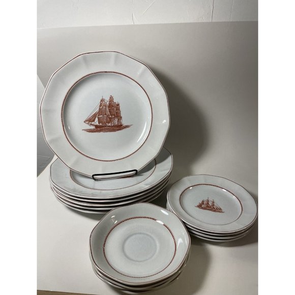 Wedgwood Flying Cloud Rust Lot 4 place settings + extra dinner, tea + sugar jar - Picture 2 of 16